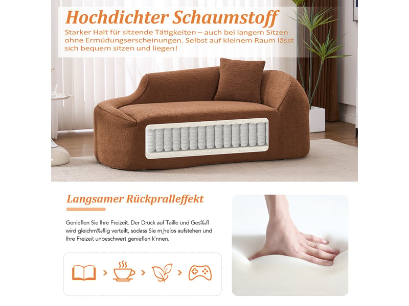 Canapé convertible 2 places avec assise profonde et coussin - forme courbée, chenille caramel - Conforama E