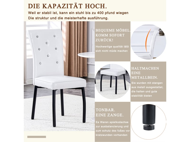  Lot de 4 chaises de salle à manger rétro avec boutons décoratifs en pvc et métal blanc et noir  - Conforama E