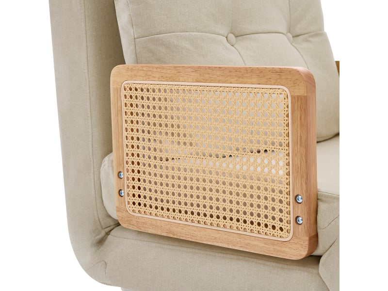 Fauteuil convertible 3 en 1 lit d'appoint beige relax inclinable tissu lin accoudoirs rotin  - Conforama R
