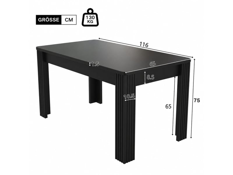 Table à manger rectangulaire avec plateau spacieux et 4 pieds stables - lpospi - panneau de particules noir - Conforama E