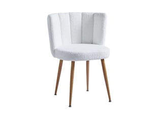 2 chaises blanches modernes – pieds tubes métal couleur bois – assise poils courts – dossier confortable – idéal salon café
