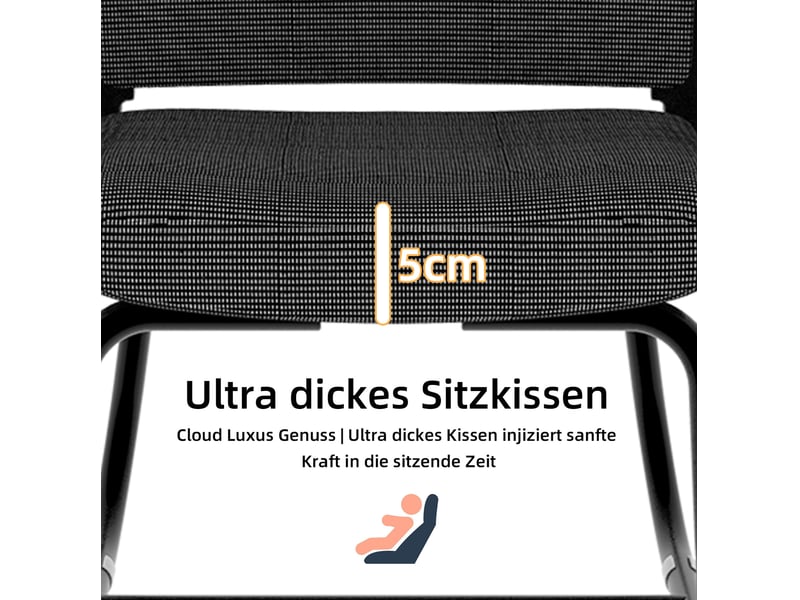  Chaise de bureau fixe noire en tissu et maille, piètement métal en luge, idéale pour le télétravail  - Conforama E