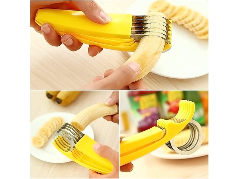  Trancheuse à banane, abs + acier inoxydable - éplucheur de salade de fruits et légumes - outils de cuisine pour banane, saucisse, fraise, raisin  - Conforama B