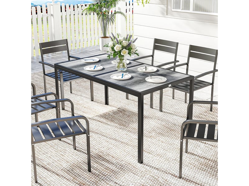  Table de jardin, table à manger extérieure acier galvanisé, pspc gris 150x80x74cm  - Conforama D