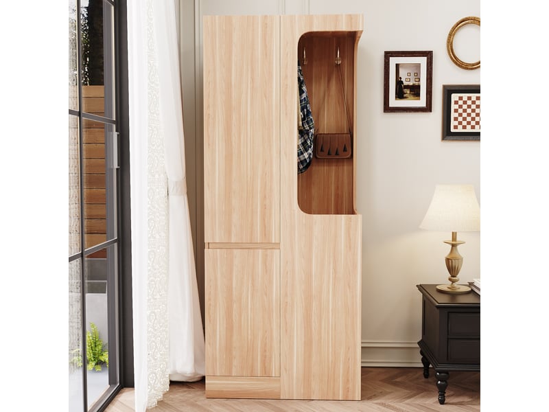  Armoire 70 x 40 x 170 cm – 1 porte – penderie ouverte, tiroirs et rangements – effet bois  - Conforama C