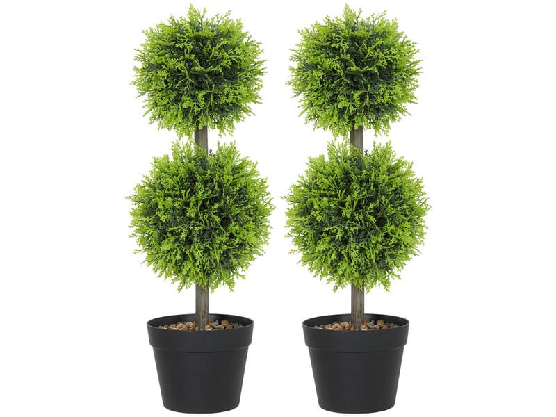  Lot de 2 plantes artificielles décoratives, boules de buis artificiel 60 cm avec pot, plastique, vert  - Conforama A