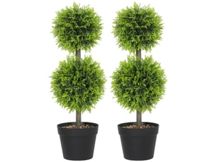 Lot de 2 plantes artificielles décoratives, boules de buis artificiel 60 cm avec pot, plastique, vert