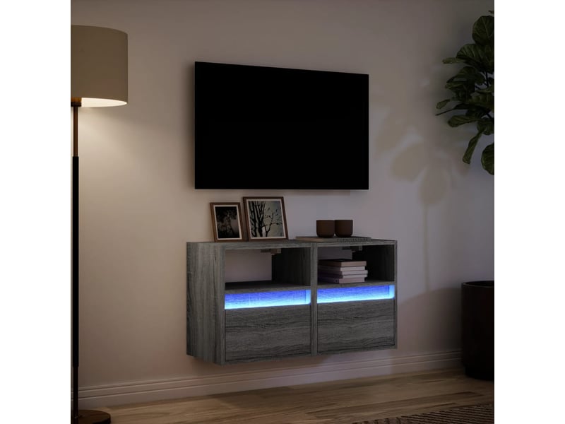  Lot de 2 meuble tv mural avec lumières led sonoma gris 41x31x45 cm  - Conforama E