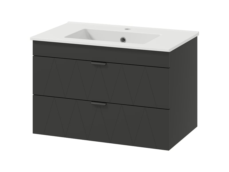  Meuble-lavabo mural avec vasque en céramique et tiroirs à fermeture amortie, noir.  - Conforama B