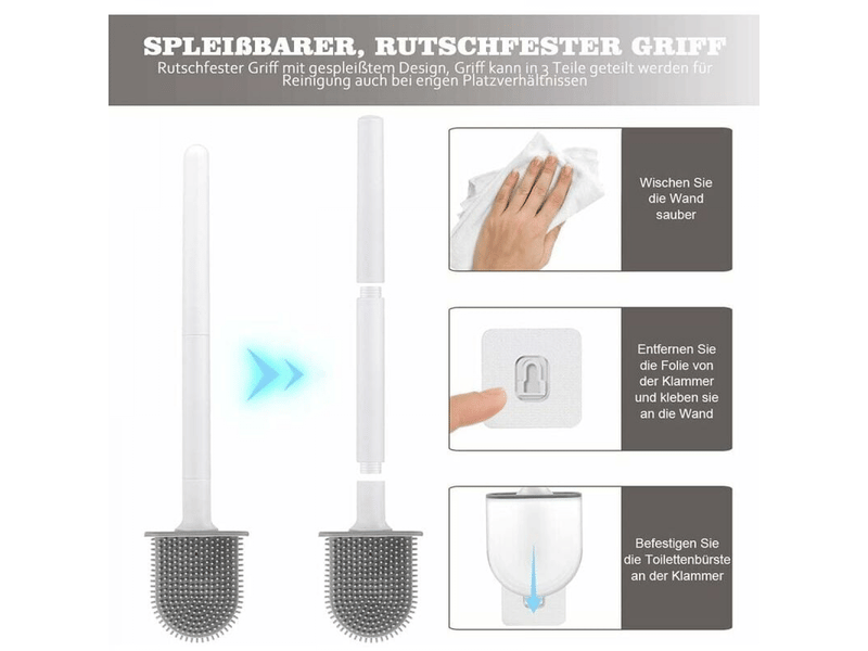  2 brosses toilette silicone avec supports, long manche plastique, nettoyage en profondeur  - Conforama C