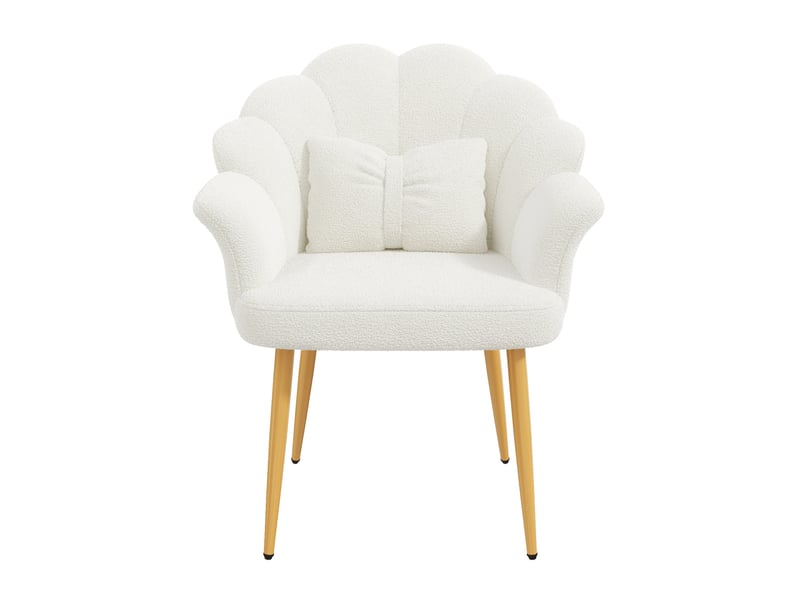  Lot de 6 fauteuils 64x65,5x85 cm, dossier en pétales, pieds en métal doré, blancs  - Conforama A