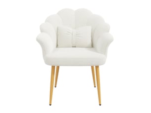 Lot de 6 fauteuils 64x65,5x85 cm, dossier en pétales, pieds en métal doré, blancs