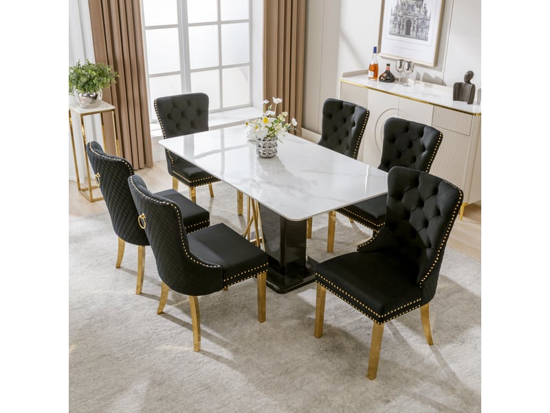 Lot de 6 chaises de salle à manger en velours noir et doré - Conforama D