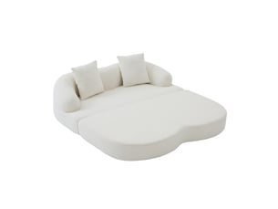 Canapé 2 places, avec couchage d'appoint, avec coussins, en tissu chenille, coloris beige, l157 x p84 x h65 cm, pour salon