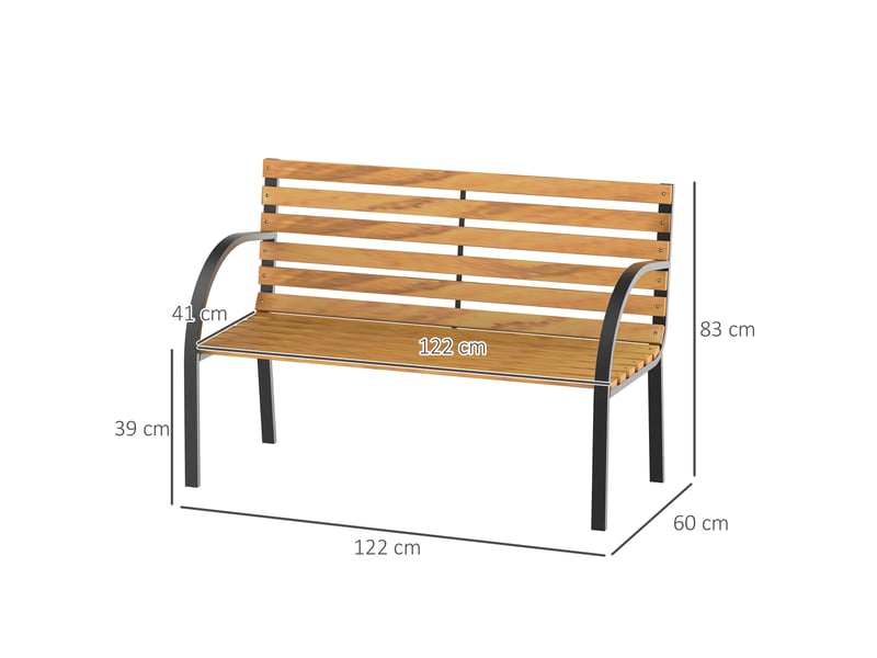  Banc de jardin, banc de parc, 2 places, acier et pin, naturel, l 122 x p 60 x h 83 cm  - Conforama E