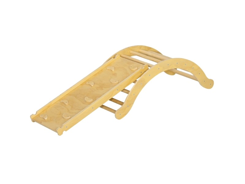 Parcours d'escalade enfant 4-en-1 168x49,5x39,5 cm – bois naturel – rampe réversible avec coussin  - Conforama A