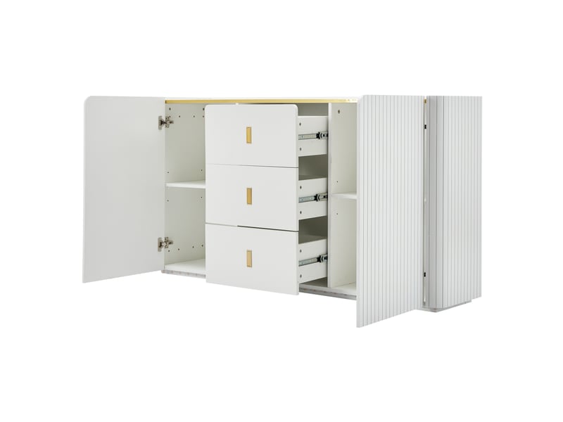 Buffet 2 portes 3 tiroirs avec led 150x35x80 cm blanc - Conforama D