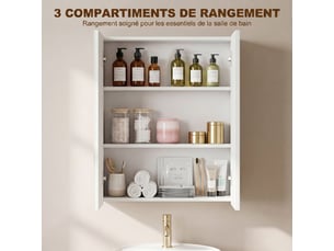 Armoire avec miroir en bois rangement salle de bain fermeture tampon porte mdf