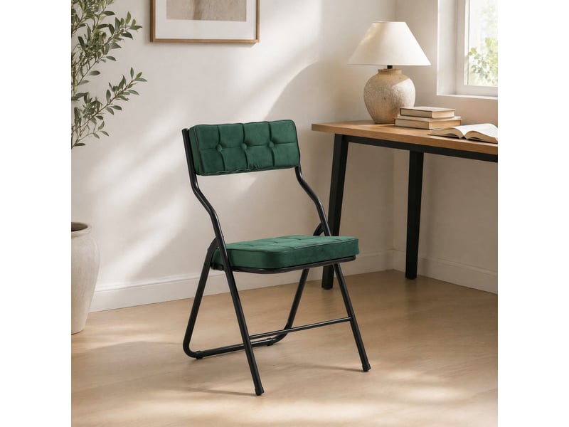  Lot de 2 chaises pliantes de salle à manger en velours vert  - Conforama E