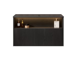 Meuble sous vasque mural avec 1 tiroir en bois massif et contreplaqué pour salle de bain noir 89 × 55 × 54 cm