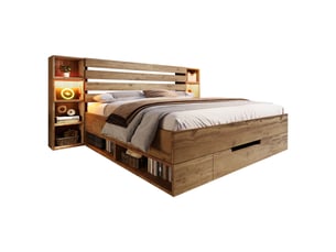 Lit avec rangement 160x200 cm <strong>COVREO </strong>  <strong></strong> coloris bois clair