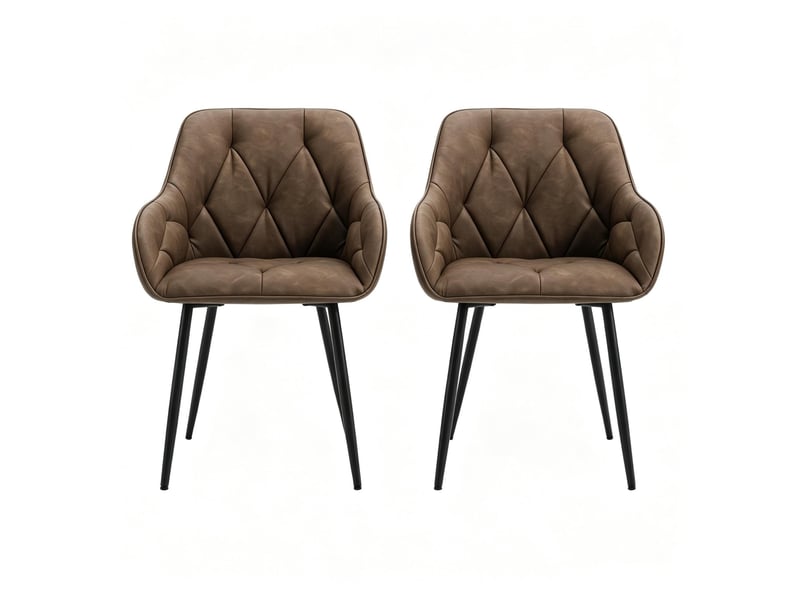  Lot de 2 chaises de salle à manger avec accoudoirs, similicuir marron foncé  - Conforama A