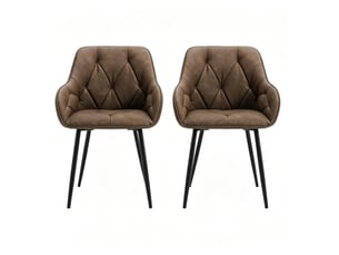 Lot de 2 chaises de salle à manger avec accoudoirs, similicuir marron foncé