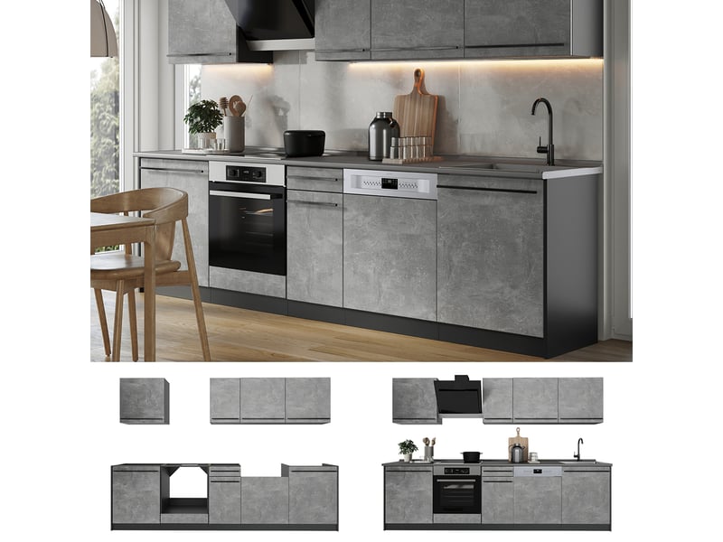  Vicco cuisine, bétonanthracite, 280cm plan de travail chêne doré  - Conforama D