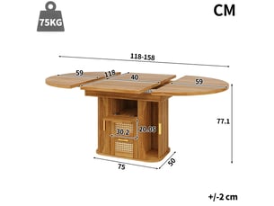 118–158 noir table à manger extensible avec rangement, design moderne, structure fonctionnelle pour cuisine et salle à manger