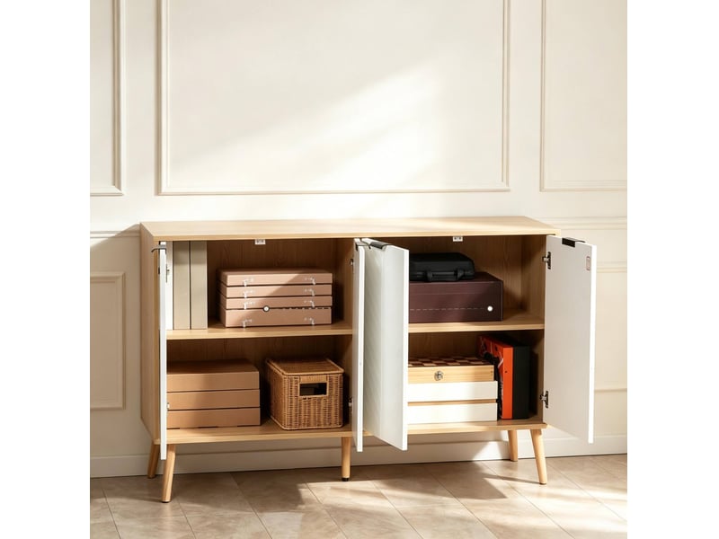  Buffet bas 4 portes blanc  120 x 35 x 77,4 cm avec étagères réglables  - Conforama B