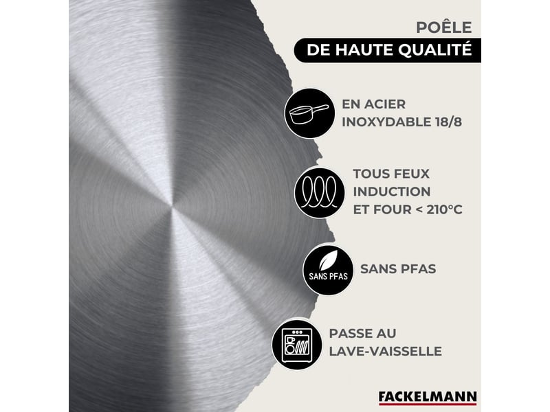 Set 1 poêle 20 cm en inox et 1 couvercle verre, 3 faitouts inox 16, 20 et 24 cm fackelmann eterna 9351350B - Conforama D