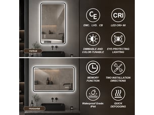 Miroir led de salle de bains 60 x 100 cm, cadre noir en aluminium