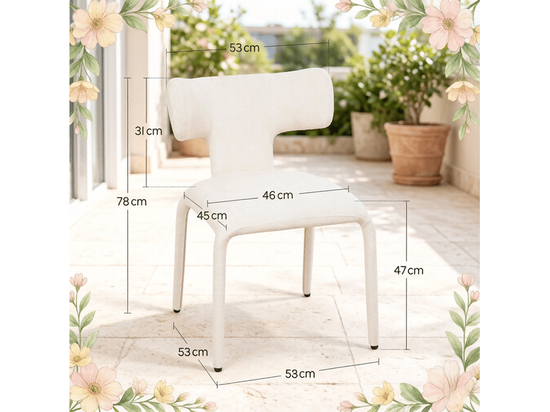  Lot de 2 chaises de salle à manger 53x53x78 cm apricot cream en lin et métal, dossier courbé ergonomique  - Conforama C