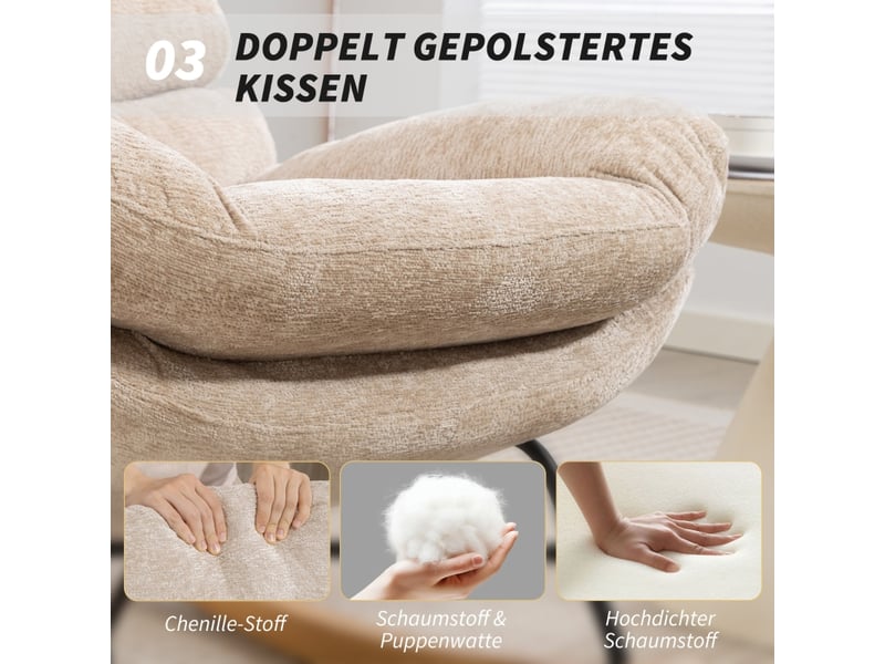  Fauteuil à bascule rembourré, structure en acier, patins en bois, dossier en tissu imitation coton  - Conforama R