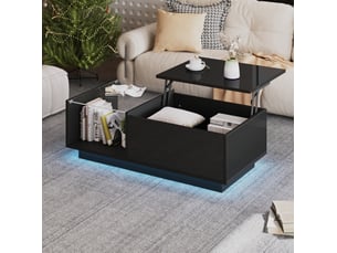 Table basse relevable led avec 2 tiroirs, niche ouverte et rangement caché pour salon, 100 × 50 × 33 cm, noir