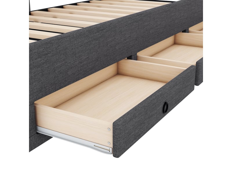 Lit gigogne 90x200cm, lit adult et enfant, avec 3 tiroirs de rangement et sommiers, lin gris, sans matelas - Conforama E