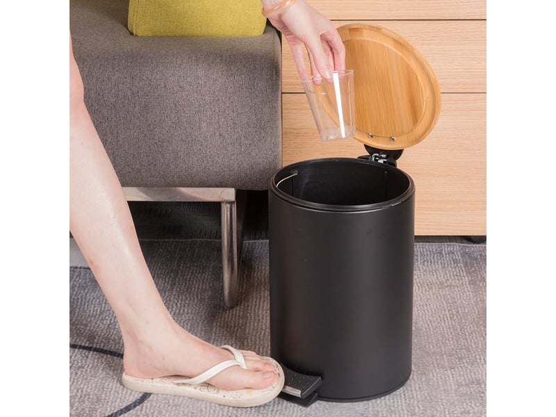Poubelle de salle de bain à pédale en acier - couvercle bambou - 3l - Conforama B