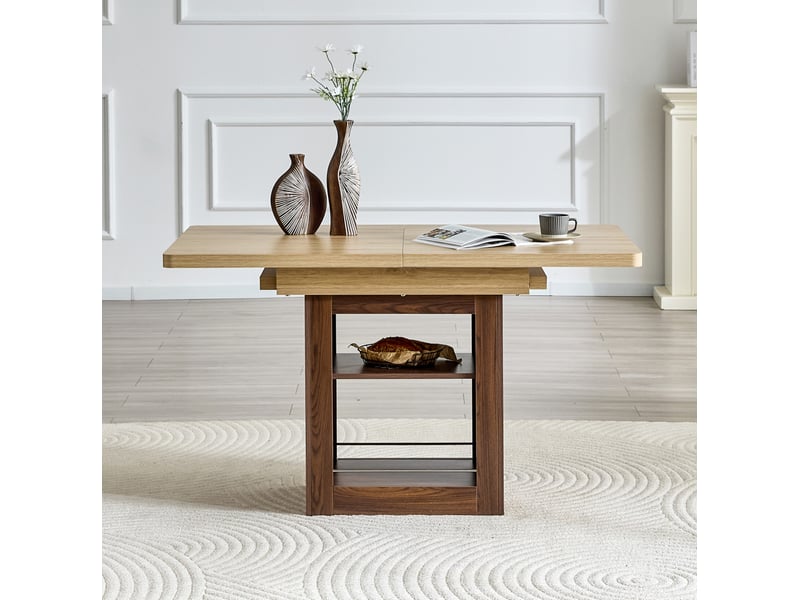 Table à manger extensible, table extensible 130-160x80 cm, table repas 2 à 6 personnes, rangement, mdf, naturel et noyer - Conforama W