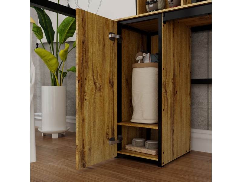  Lit mezzanine 140×200 cm avec bureau, rangements et usb, métal et bois noir sans matelas  - Conforama C