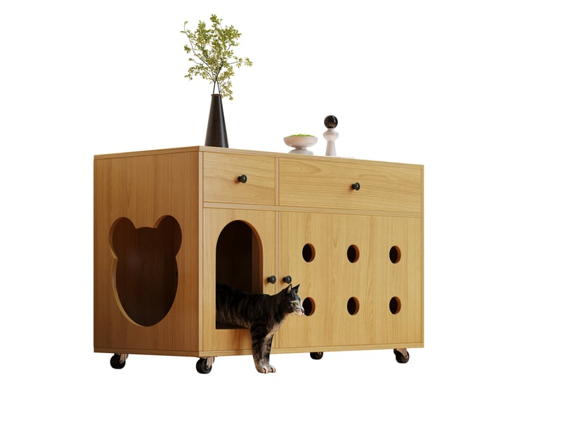  Meuble buffet 100x45x66 cm avec espace de rangement, 2 tiroirs, 2 portes, MDF, couleur bois  - Conforama A