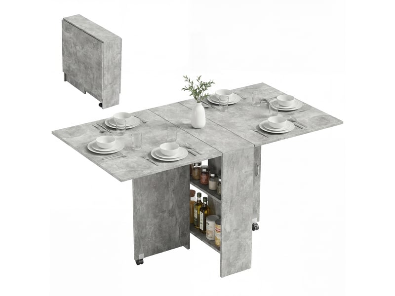  Table pliante en bois à roulettes pour 4 à 6 personnes, 75 x 140 x 74 cm, grise  - Conforama A