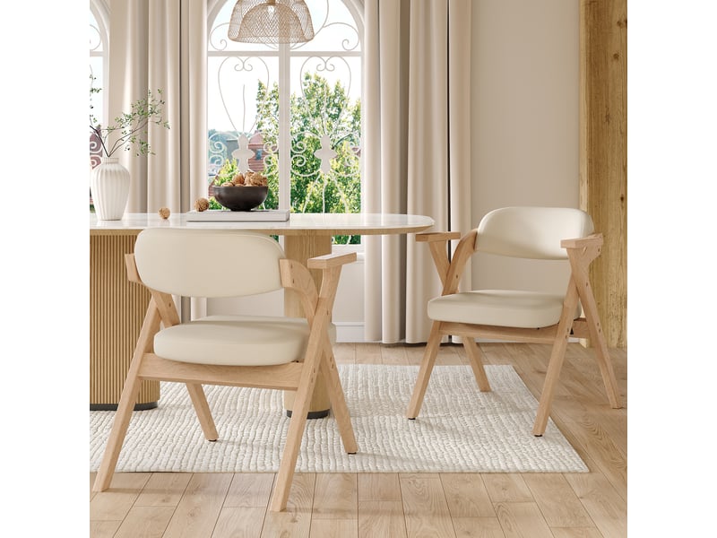  6 chaises pliantes de salle à manger 64.5x66.5x76 cm, avec accoudoirs, bois, beige  - Conforama D