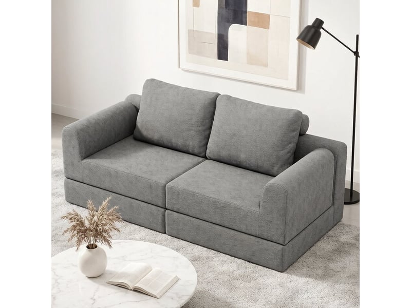  Canapé droit convertible ,2 places, avec mousse à mémoire de forme et soutien dorsal,160 x 80 x78 cm,gris  - Conforama D