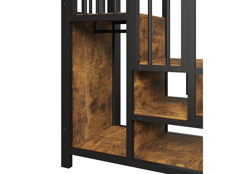  Lit mezzanine 90x200 cm en métal et mdf avec tiroirs, penderie et escalier de rangement noir et blanc chicfurn  - Conforama E