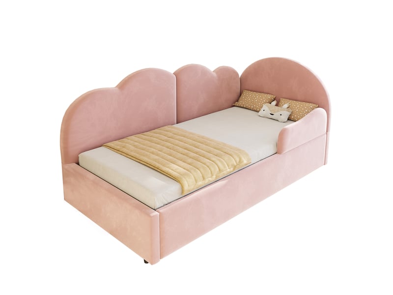  Lit gigogne 90x200 cm, couchage d'appoint en velours rose  - Conforama A