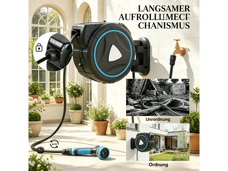  Dévidoir mural automatique 23+2 m avec pistolet d’arrosage 10 modes, 55x31x50 cm  - Conforama D