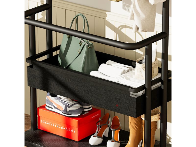  Portant à vêtements avec miroir panier et roulettes acier noir 70x40x170 cm W3148P435688 - Conforama E