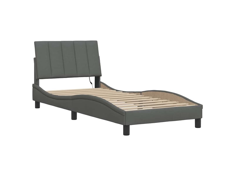  Lit simple- lit adulte -  cadre de lit sans matelas hanko gris foncé 80x200 cm tissu  - Conforama B