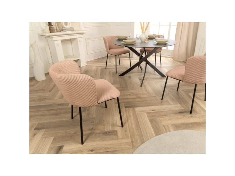 Lot de 2 chaises pavia rose-beige en tissu côtelé – silhouette arrondie et pieds métal noir - Conforama E
