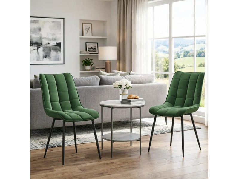  Chaises de salle à manger, lot de 2 avec assise rembourrée et pieds antidérapants en velours et métal vert foncé  - Conforama D
